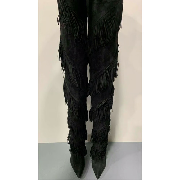 Christian Louboutin Bolcheva 120 Black Fringe Thigh High OTK Knee Heel Boot 36.5 - Picture 7 of 12